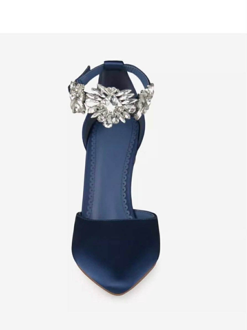 New, Navy Pointed-Toe Ankle-Strap Stiletto Heels with Crystal Accent - Picture 4 of 10